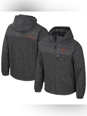 NWT‎  Men's L Colosseum Charcoal Texas Longhorns Full-Zip Hoodie Puffer Jacket